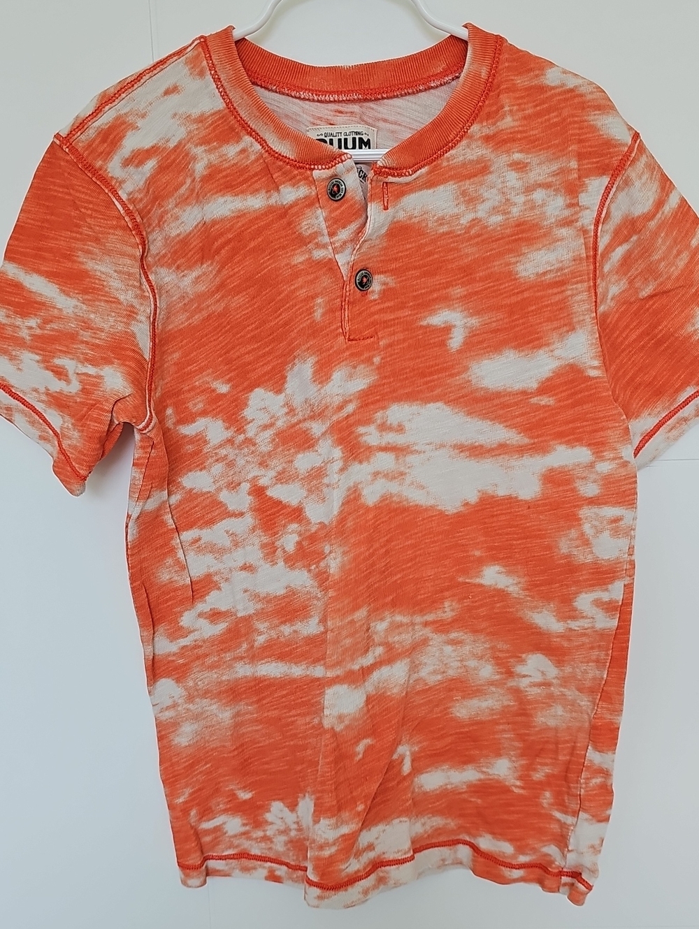 Ruum Orange & White Tie-Dye Short Sleeve Henley Tee Sz M 10